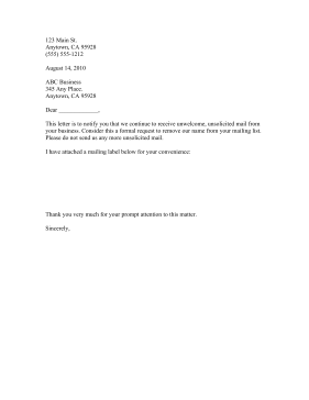 Request to be Removed From Mailing List Business Form Template