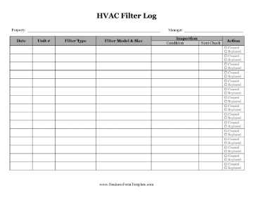 Rental Unit HVAC Filter Log Business Form Template