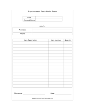 Replacement Parts Order Form Business Form Template