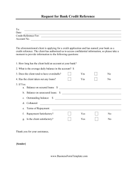 Request For Bank Credit Reference Business Form Template