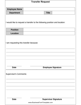 Request for Transfer Business Form Template