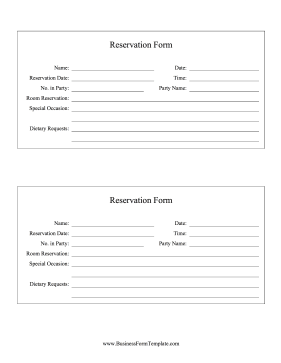 Reservation Form Business Form Template