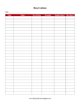 Reservations List Business Form Template
