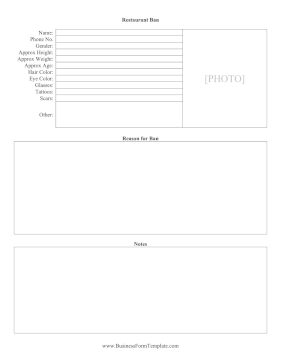 Restaurant Ban Form Business Form Template