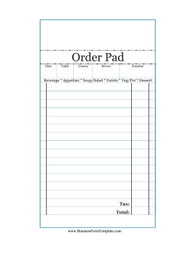 Restaurant Order Pad Business Form Template