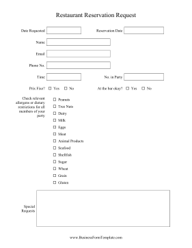 Restaurant Reservation Request Business Form Template