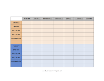 Restaurant Shift Schedule Business Form Template