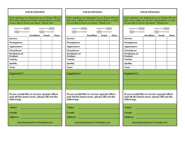 Restaurant Your Opinion Card Business Form Template