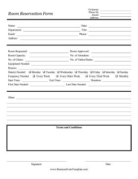 Room Reservation Form Business Form Template