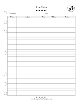 Run Sheet Business Form Template