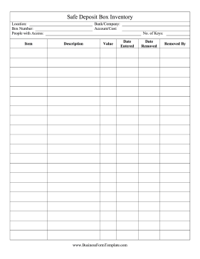 Safe Deposit Box Inventory Business Form Template