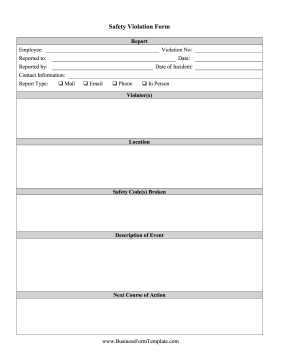 Safety Violation Form Business Form Template