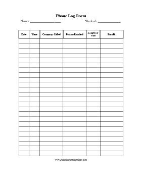 Sales Phone Log Business Form Template