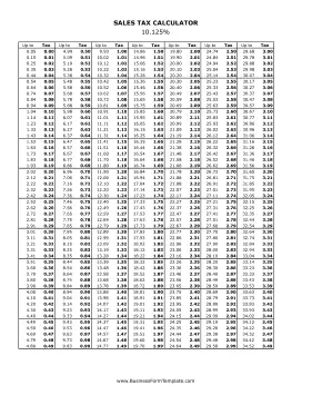 10.125% Sales Tax Calculator Business Form Template