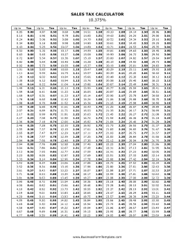 10.375% Sales Tax Calculator Business Form Template