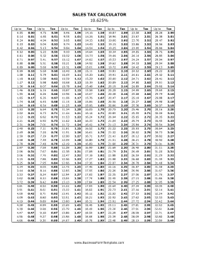 10.625% Sales Tax Calculator Business Form Template