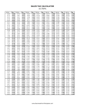 10.7% Sales Tax Calculator Business Form Template