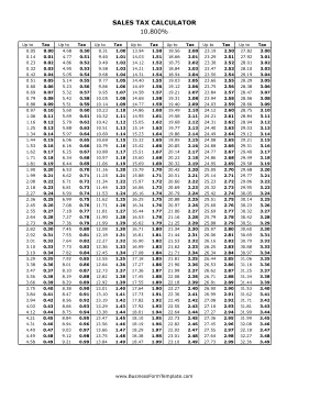 10.8% Sales Tax Calculator Business Form Template