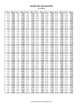 10.9% Sales Tax Calculator Business Form Template