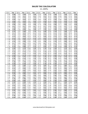 11.1% Sales Tax Calculator Business Form Template