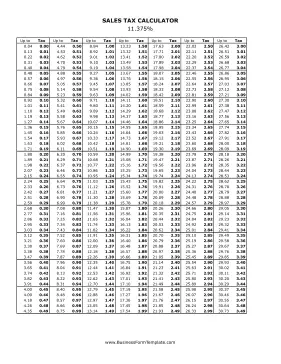 11.375% Sales Tax Calculator Business Form Template