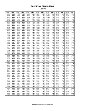 11.6% Sales Tax Calculator Business Form Template