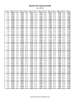 12.125% Sales Tax Calculator Business Form Template