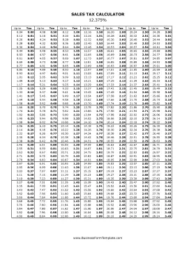 12.375% Sales Tax Calculator Business Form Template