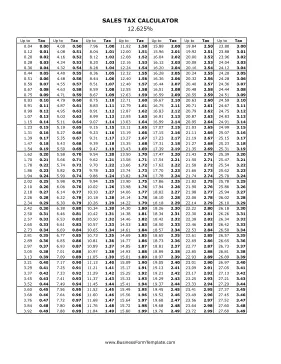 12.625% Sales Tax Calculator Business Form Template