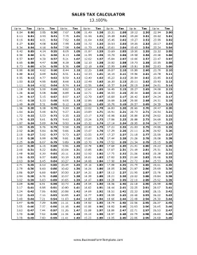 13.1% Sales Tax Calculator Business Form Template