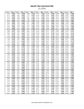 13.125% Sales Tax Calculator Business Form Template