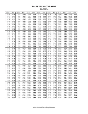 13.4% Sales Tax Calculator Business Form Template