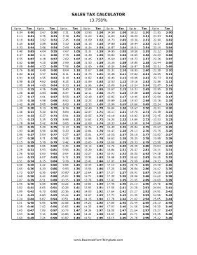 13.75% Sales Tax Calculator Business Form Template