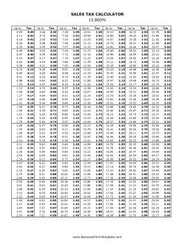 13.8% Sales Tax Calculator Business Form Template