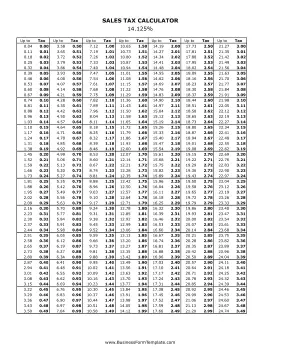 14.125% Sales Tax Calculator Business Form Template