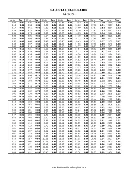 14.375% Sales Tax Calculator Business Form Template