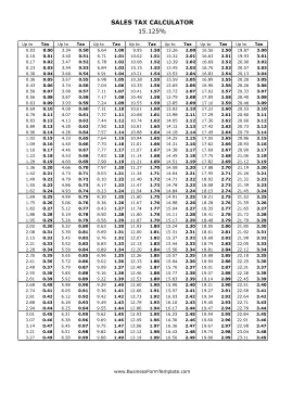 15.125% Sales Tax Calculator Business Form Template