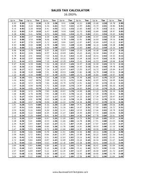 16% Sales Tax Calculator Business Form Template