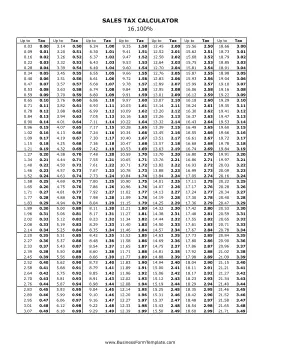 16.1% Sales Tax Calculator Business Form Template