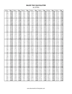 16.375% Sales Tax Calculator Business Form Template