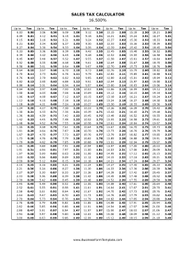 16.5% Sales Tax Calculator Business Form Template