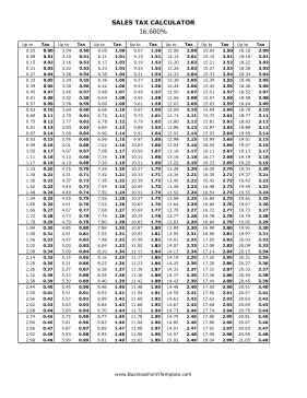 16.6% Sales Tax Calculator Business Form Template