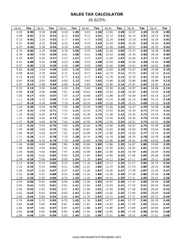 16.625% Sales Tax Calculator Business Form Template