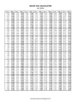 16.7% Sales Tax Calculator Business Form Template