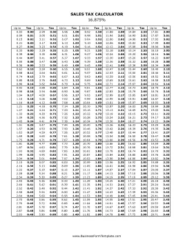 16.875% Sales Tax Calculator Business Form Template