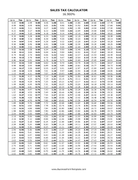 16.9% Sales Tax Calculator Business Form Template