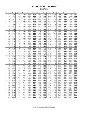 17.375% Sales Tax Calculator Business Form Template