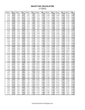 17.9% Sales Tax Calculator Business Form Template