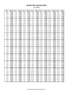 19.1% Sales Tax Calculator Business Form Template