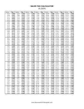 19.2% Sales Tax Calculator Business Form Template